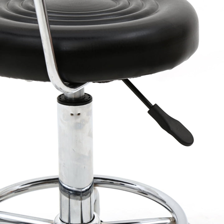 Hommoo Round Shape Height Adjustable Rolling Bar Stool Salon Stools - Black Image 4