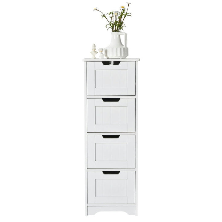 Hommoo Free-Standing Side Storage Organizer with 4 Drawers-White, Bathroom Cabinets for Entryway Storage, Home Office Image 1