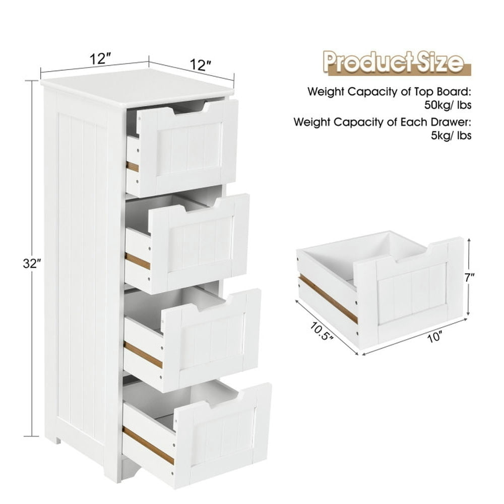 Hommoo Free-Standing Side Storage Organizer with 4 Drawers-White, Bathroom Cabinets for Entryway Storage, Home Office Image 3