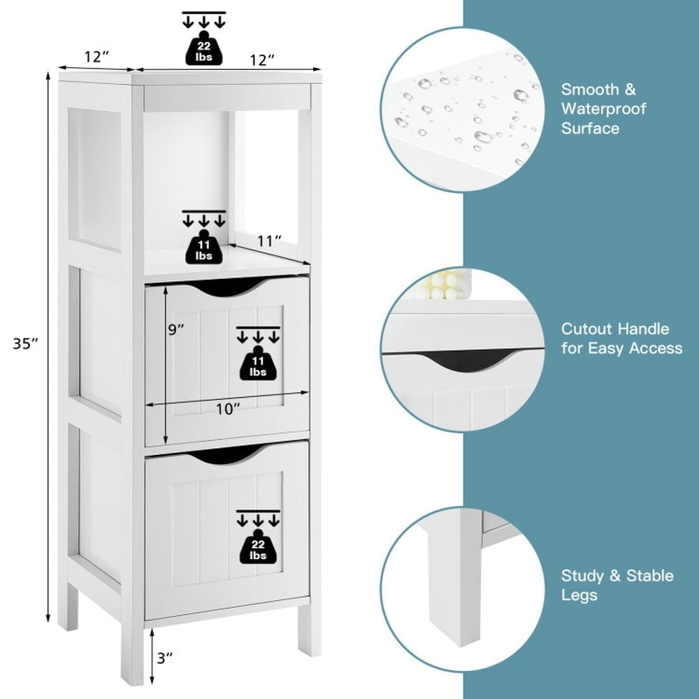 Hommoo Freestanding Storage Cabinet with 2 Removable Drawers for Bathroom-White Image 3