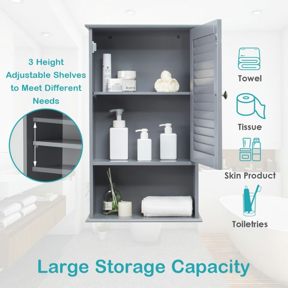 Hommoo Bathroom Wall Mount Storage Cabinet Single Door with Height Adjustable Shelf-Gray, Wall Cabinet for Bathroom Image 3