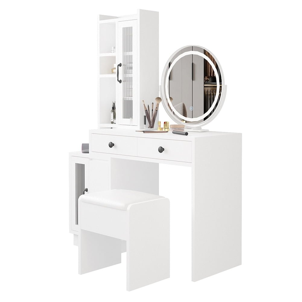 Hommoo Vanity Desk with Mirror and Lights, Makeup Vanity Table with Power Outlet, Drawers, Vanity Table Set Dressing Image 6