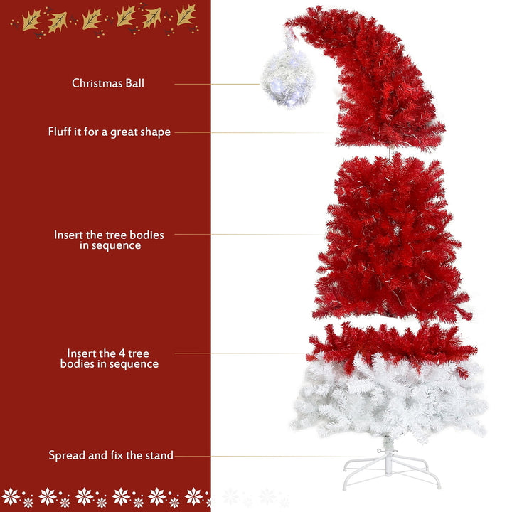 Hommoo 6FT Santa Hat Style Bent Top Fir Hinged Pre-lit Red Christmas Tree for Holiday Decoration Image 6