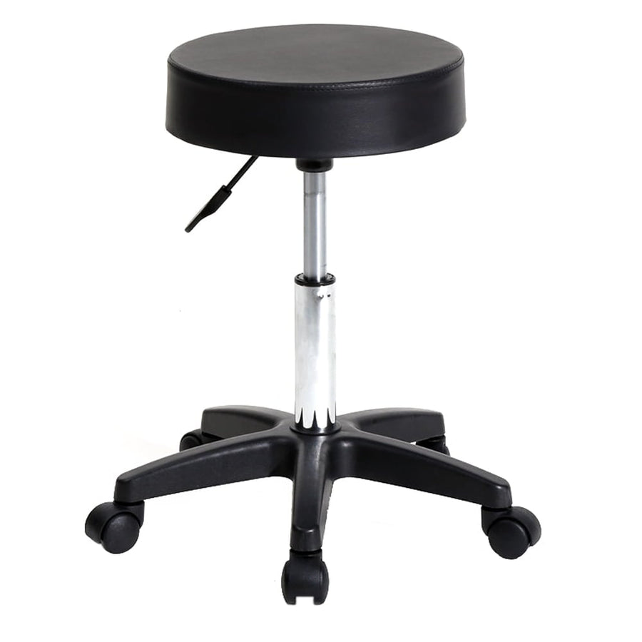 Hommoo PU Leather Bar Stools, Round Salon Stool with Wheels - Black Image 1