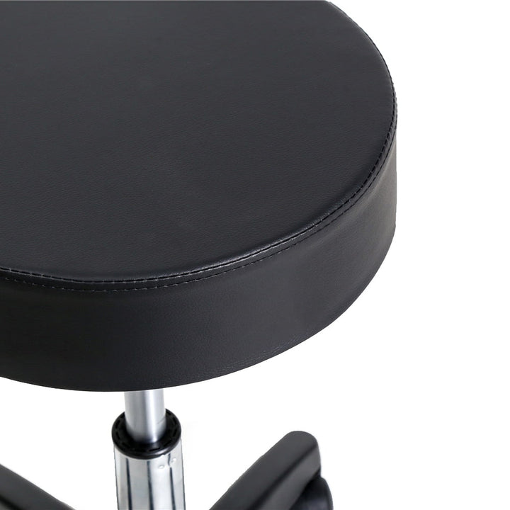 Hommoo PU Leather Bar Stools, Round Salon Stool with Wheels - Black Image 3