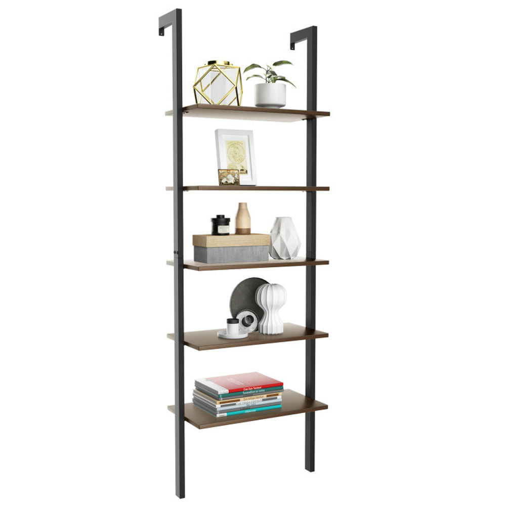 Hommoo Versatile Shelving Unit Bookcase,Bookcases,Bookshelves Corner Shelf,5-Tier Wood Look Ladder Shelf with Metal Image 3