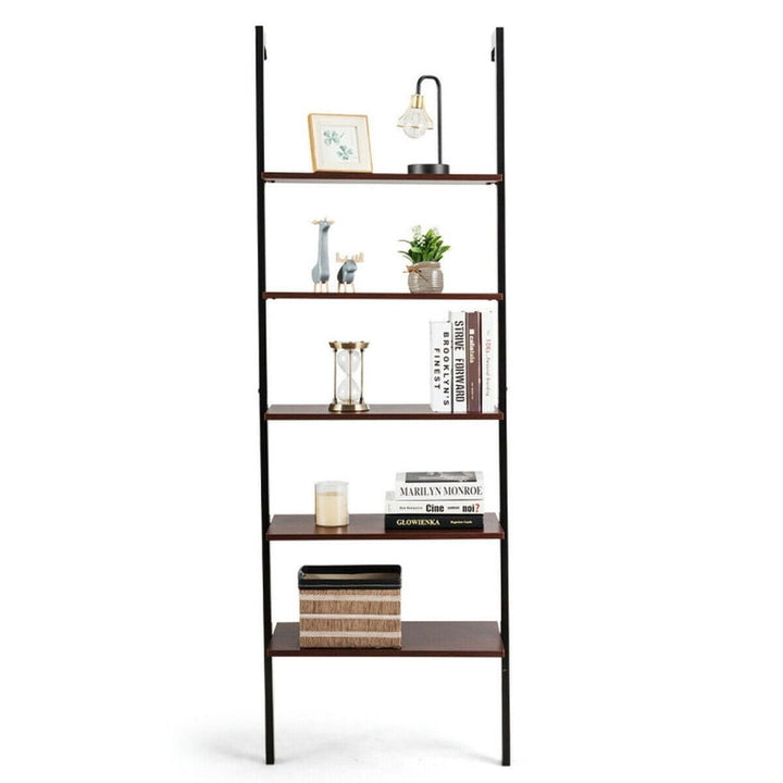 Hommoo Versatile Shelving Unit Bookcase,Bookcases,Bookshelves Corner Shelf,5-Tier Wood Look Ladder Shelf with Metal Image 5