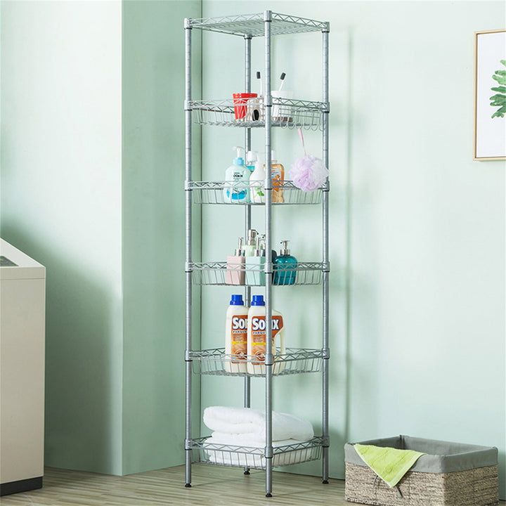 Hommoo 6-Wire Shelving Carbon Steel Storage Shelving Rack, Standing Wire Rack Shelving Units for Laundry Bathroom Image 1