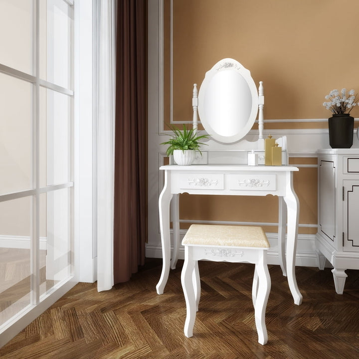 Hommoo Makeup Vanity Set, Dressing Vanity Table Desk for Bedroom, Makeup Table, White Image 6