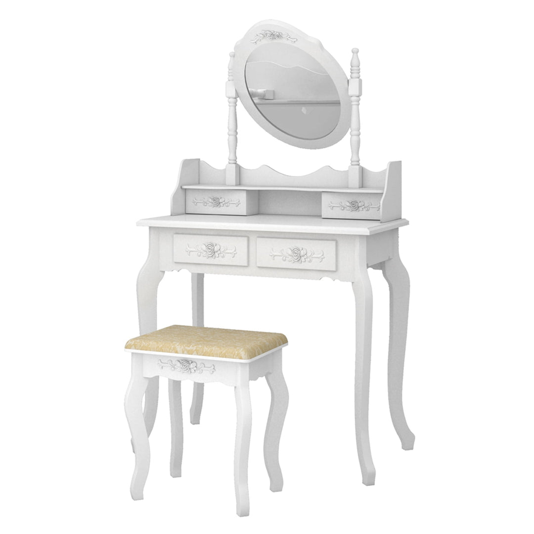 Hommoo Vanity Table Set with 4 Drawers and Removable LED Mirror, Makeup Desk with Stool - White Image 5