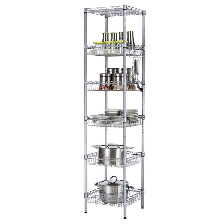 Hommoo 6-Wire Shelving Carbon Steel Storage Shelving Rack, Standing Wire Rack Shelving Units for Laundry Bathroom Image 6