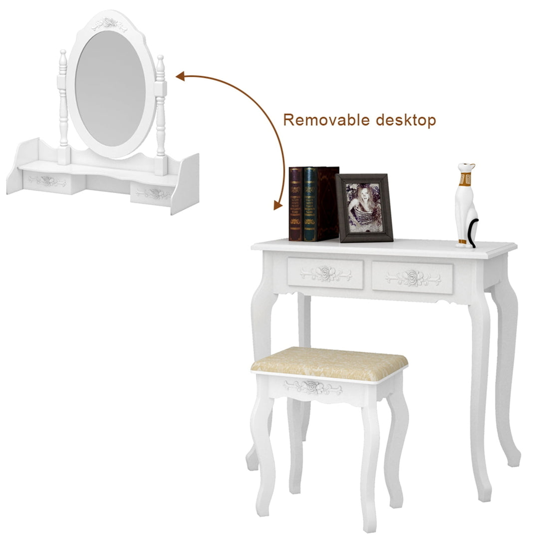 Hommoo Vanity Table Set with 4 Drawers and Removable LED Mirror, Makeup Desk with Stool - White Image 6