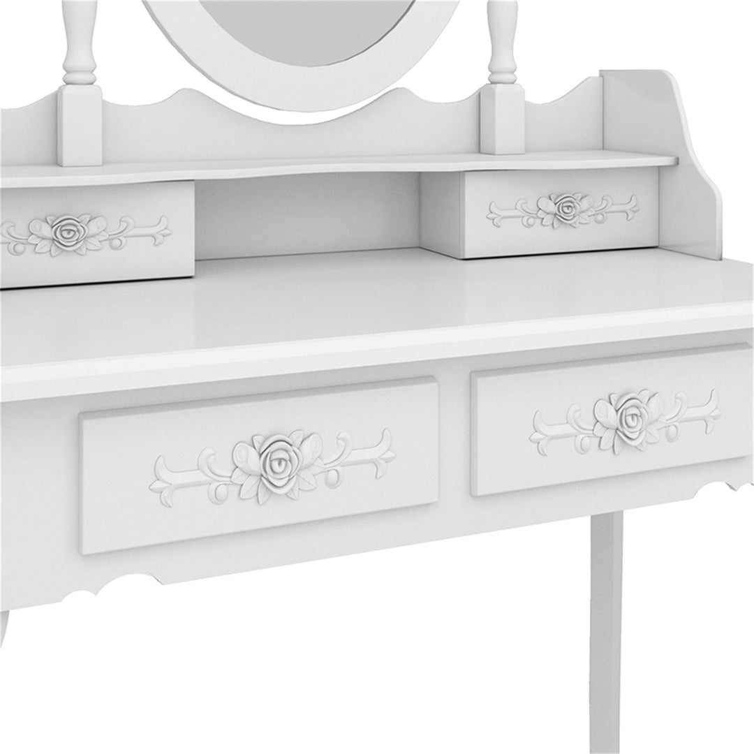 Hommoo Vanity Desk with Lighted Mirror, Dresser Table Set, Vanity Table and Chair Set with 4 Drawer, White Image 3