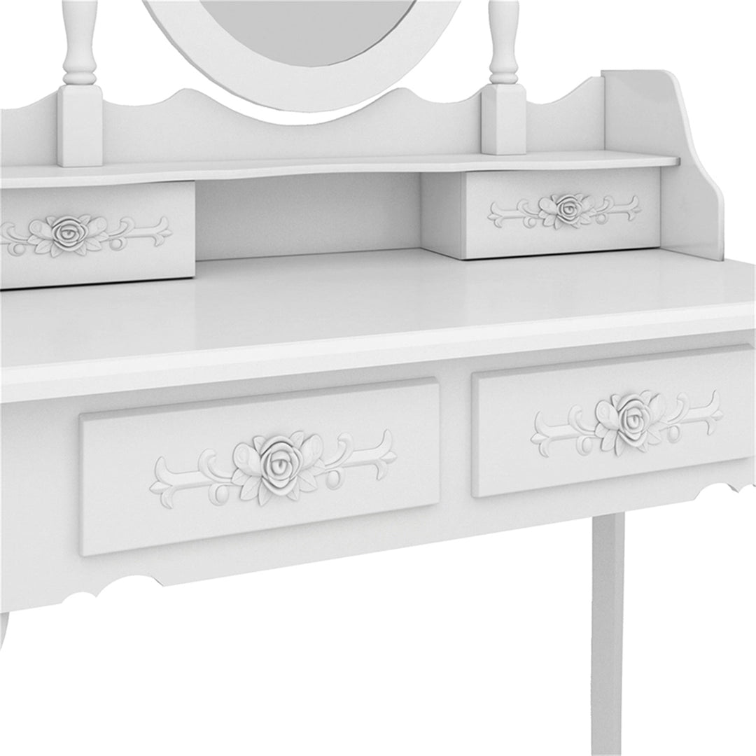 Hommoo Vanity Desk with Lighted Mirror, Dresser Table Set, Vanity Table and Chair Set with 4 Drawer, White Image 6