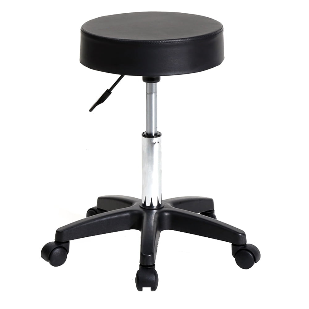 Hommoo Modern Bar Stools with Wheels, Round Adjustable PU Leather Swivel Stool Chair , Black Image 1