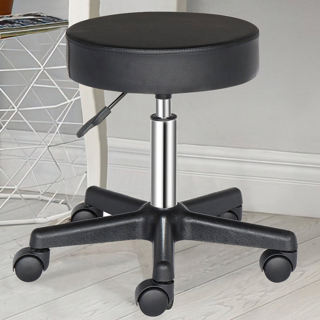 Hommoo Counter Height Bar Stools, Salon Stools Chair Round Stool with Wheels, Adjustable Height Round PU Leather Seat Image 1