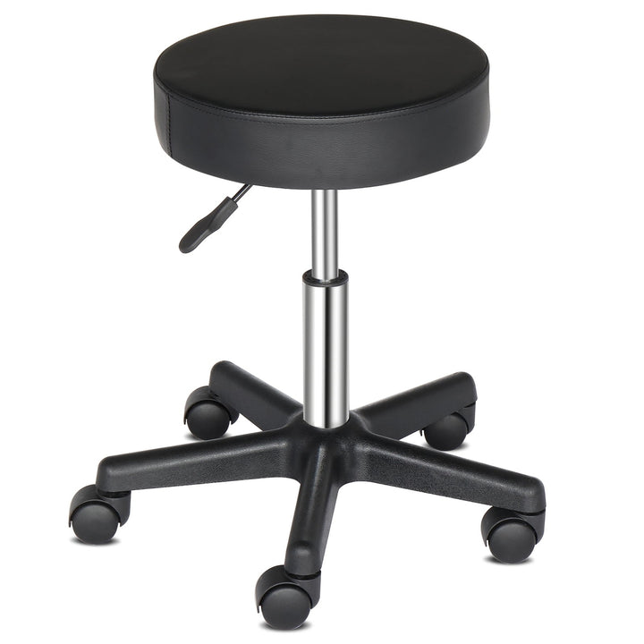 Hommoo Modern Round Salon Spa Stool, Adjustable PU Leather Swivel Chair, Black Image 1