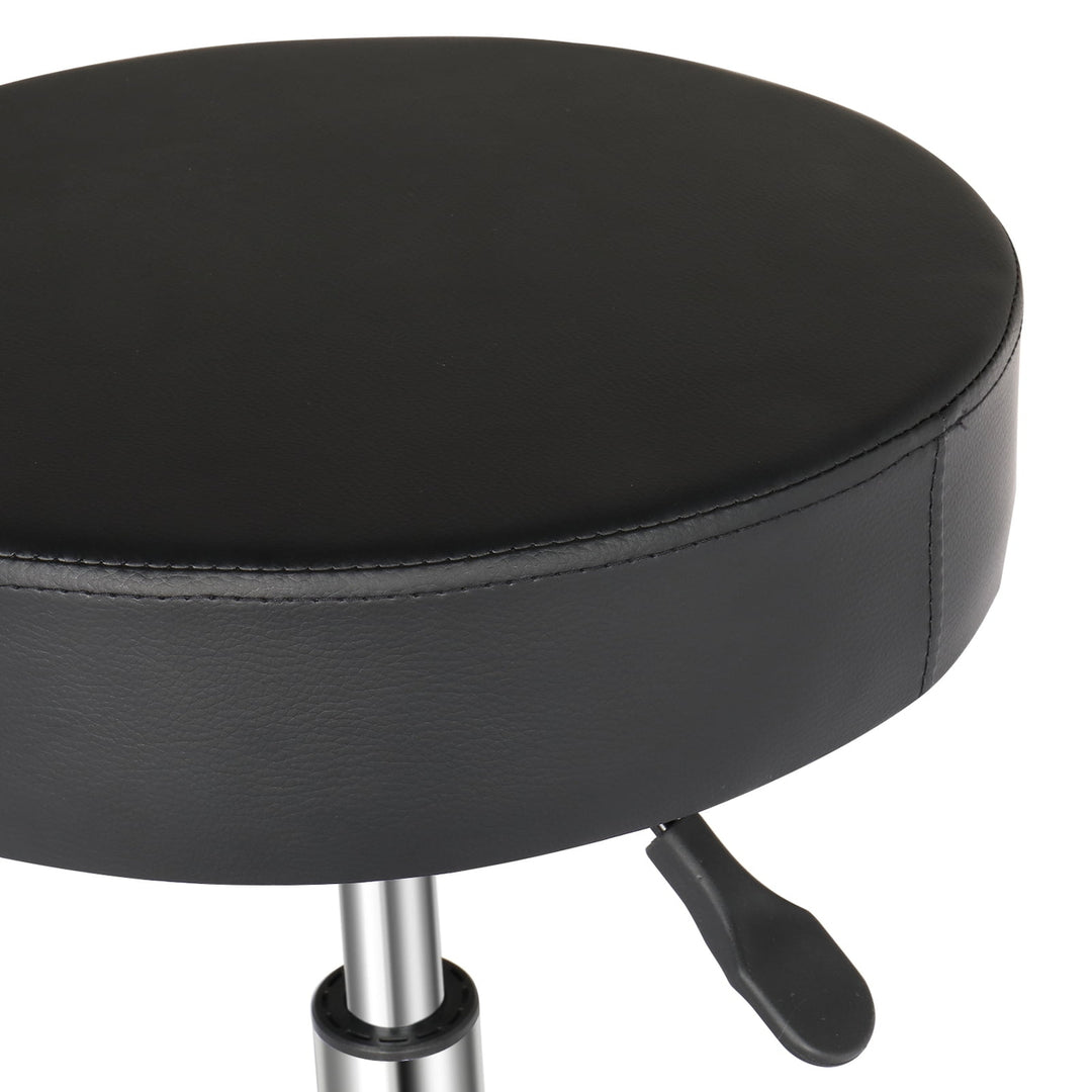 Hommoo Modern Round Salon Spa Stool, Adjustable PU Leather Swivel Chair, Black Image 2