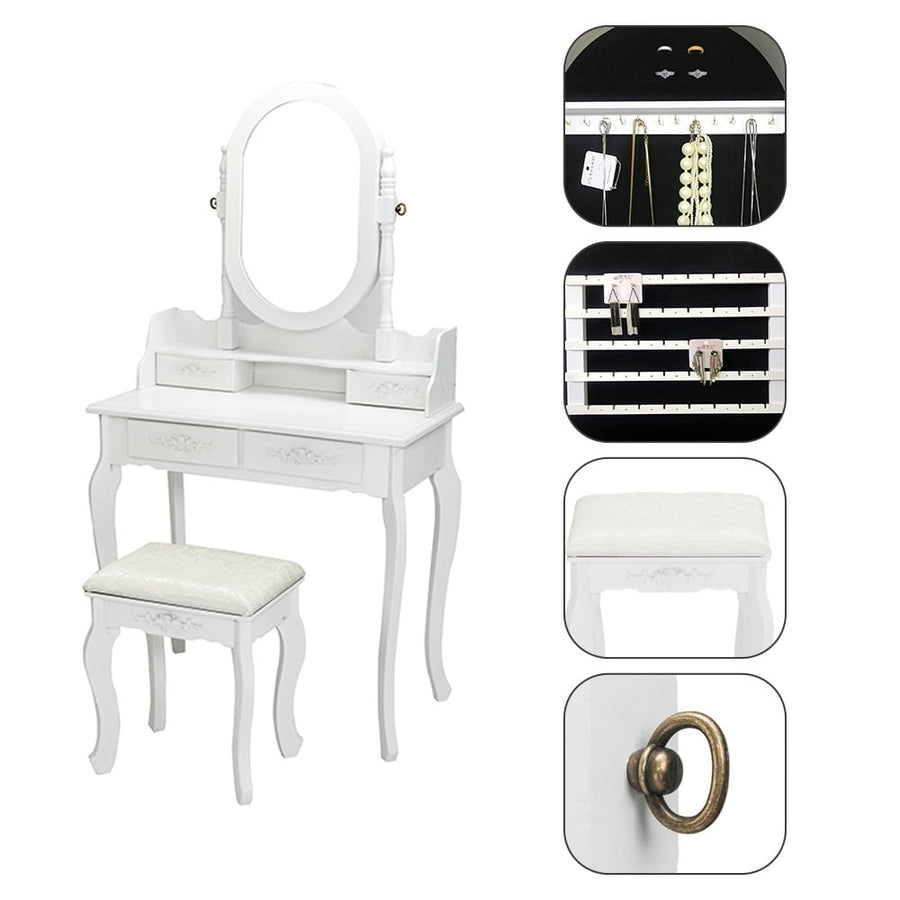 Hommoo Vanity Tables, Jewelry Dressing Table with Single Mirror, Wood Makeup Desk with 2 Drawers and Mirror - White Image 1