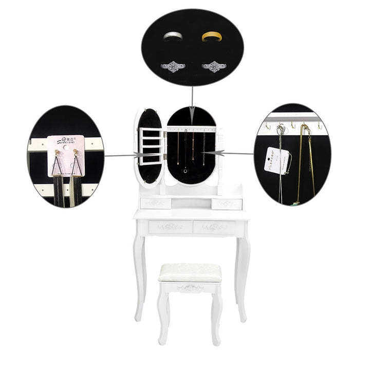 Hommoo Vanity Tables, Jewelry Dressing Table with Single Mirror, Wood Makeup Desk with 2 Drawers and Mirror - White Image 2