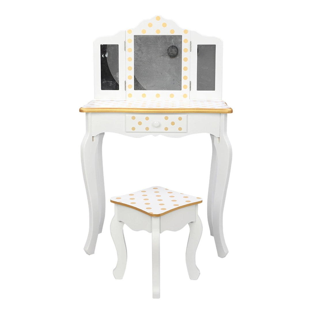 Hommoo Vanity Table and Chair Set, Make Up Vanity Desk Three Fold Mirror, White Image 1