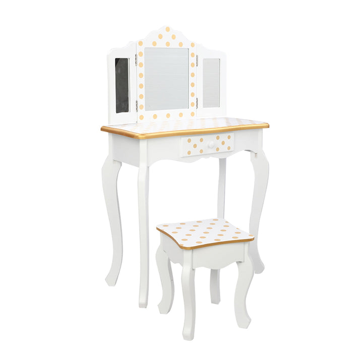 Hommoo Vanity Table and Chair Set, Make Up Vanity Desk Three Fold Mirror, White Image 3