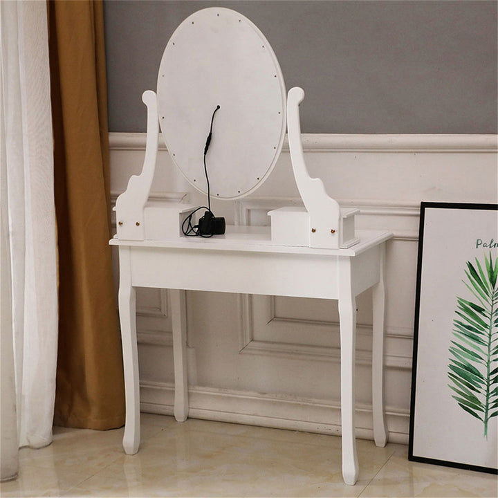 Hommoo Vanity Table and Chair Set with Light Bulb, Make Up Vanity Desk with 5 Drawer, White Image 5