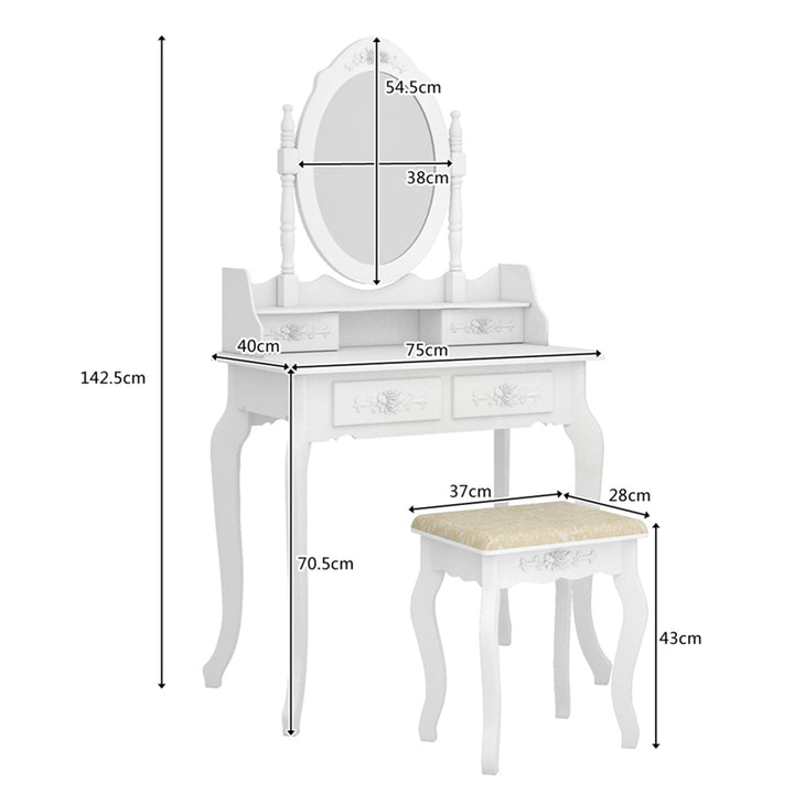 Hommoo Vanity Desk with Lighted Mirror, Vanity Table and Chair Set with 4 Drawer Image 4