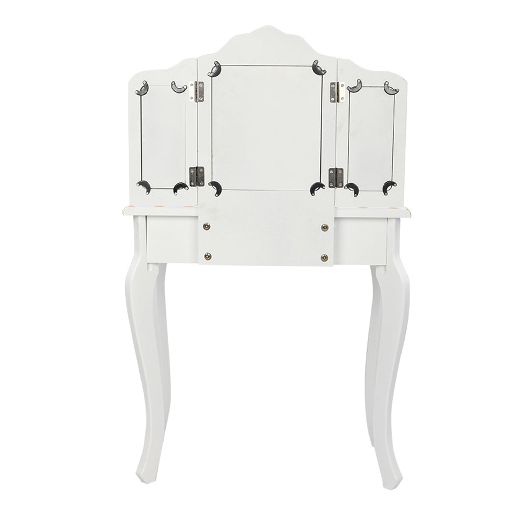 Hommoo Vanity Table and Chair Set, Make Up Vanity Desk Three Fold Mirror, White Image 5