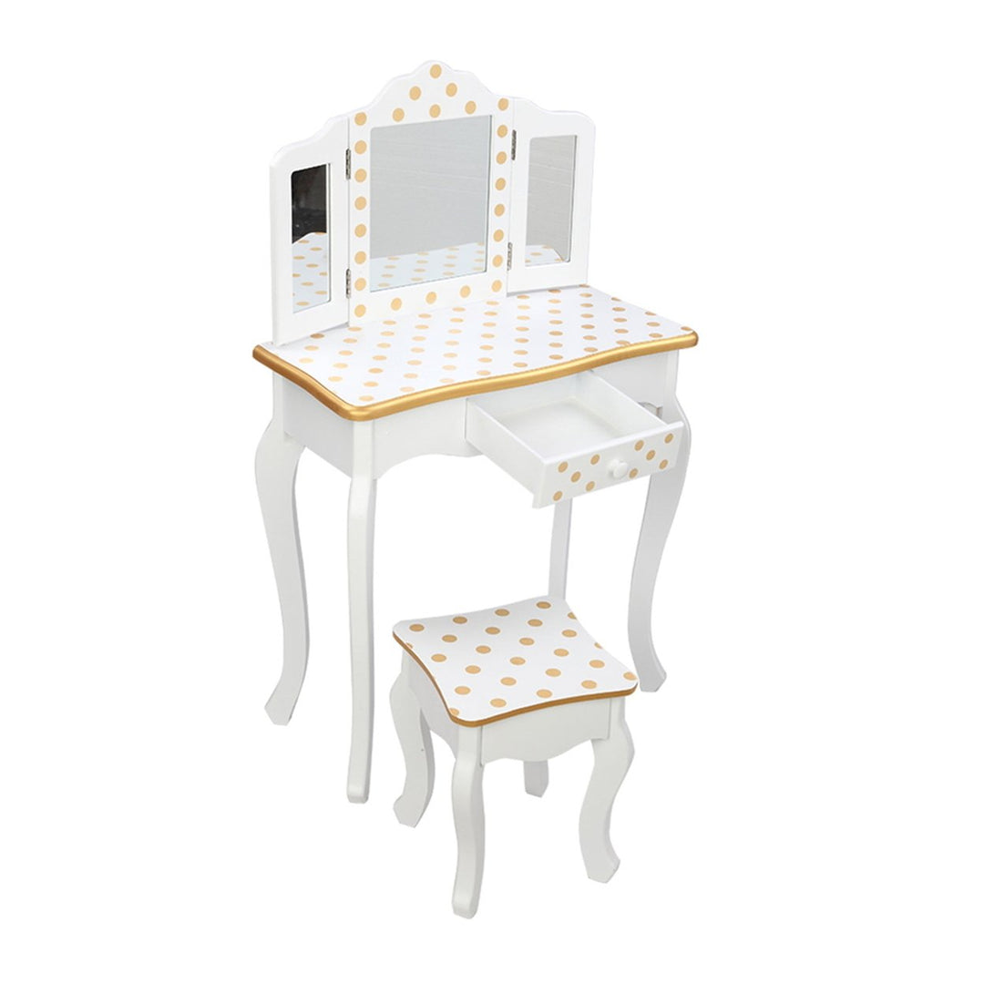 Hommoo Vanity Table and Chair Set, Make Up Vanity Desk Three Fold Mirror, White Image 6