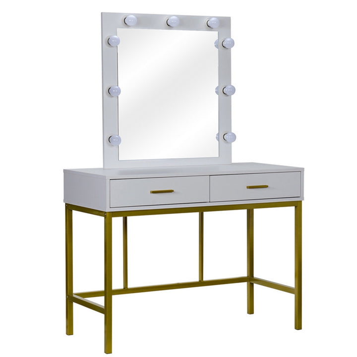 Hommoo Vanity Table and Chair Set, Make Up Vanity Desk with 2 Drawers, Makeup Vanity Table, White Image 3