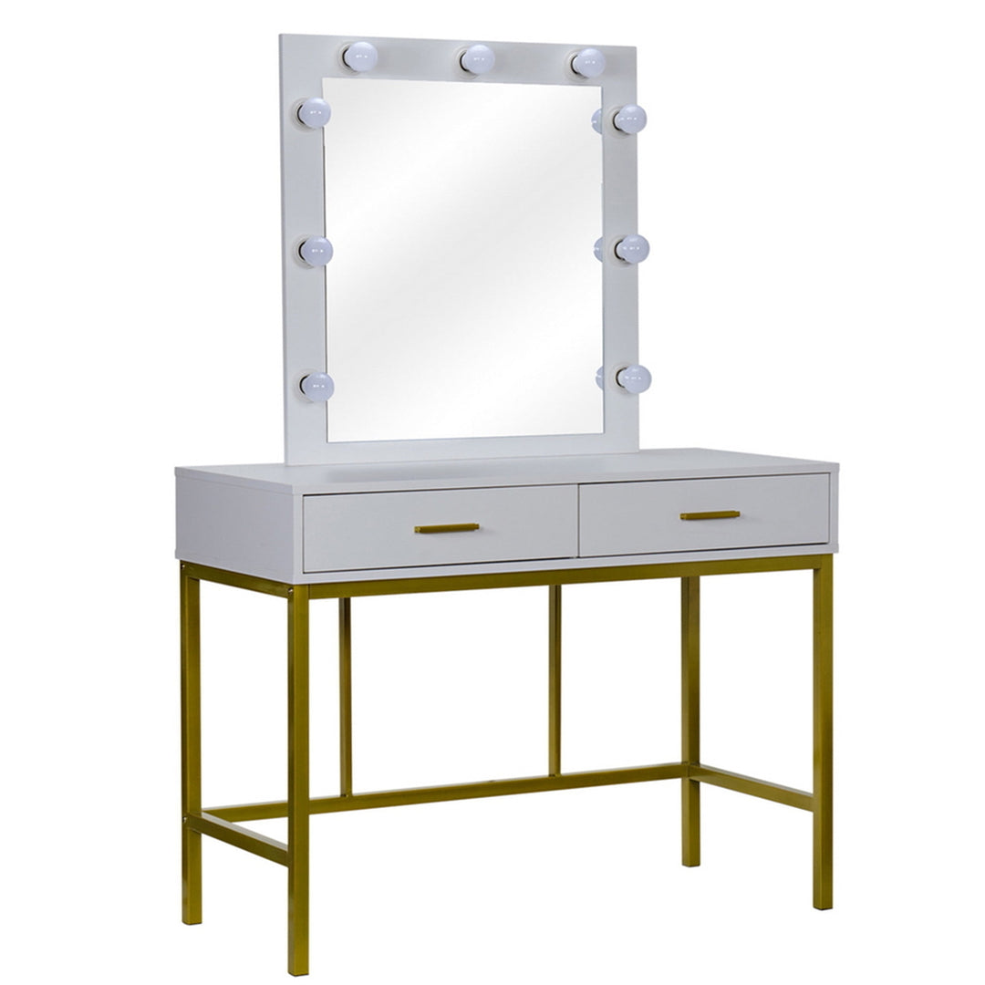 Hommoo Vanity Table and Chair Set, Make Up Vanity Desk with 2 Drawers, Makeup Vanity Table, White Image 5