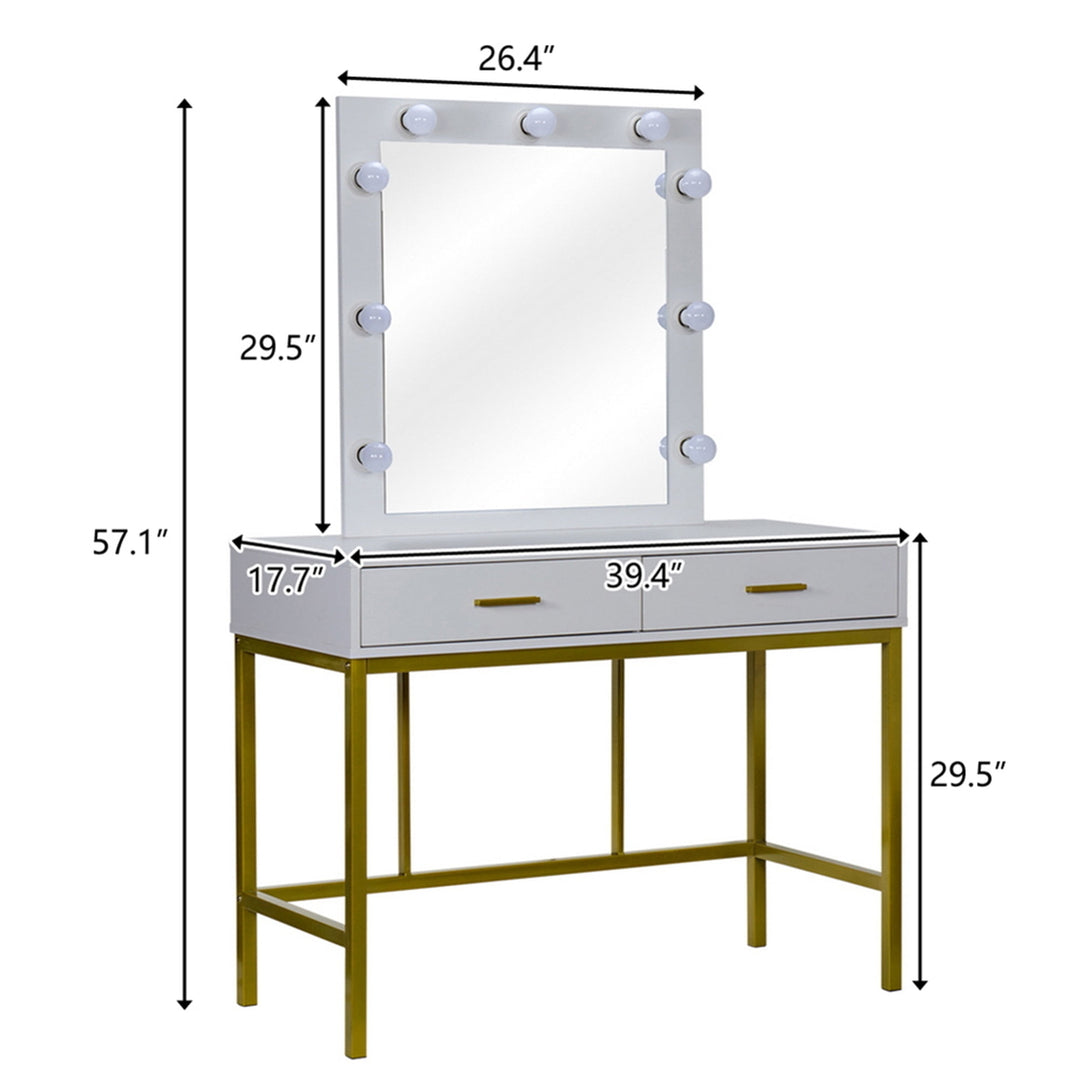 Hommoo Vanity Table and Chair Set, Make Up Vanity Desk with 2 Drawers, Makeup Vanity Table, White Image 6