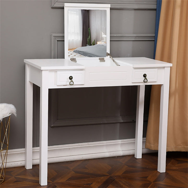 Hommoo Vanity Table and Chair Set, Vanity Set with Mirror and Stool, White Image 1