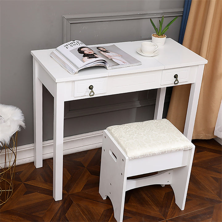 Hommoo Vanity Table and Chair Set, Vanity Set with Mirror and Stool, White Image 3