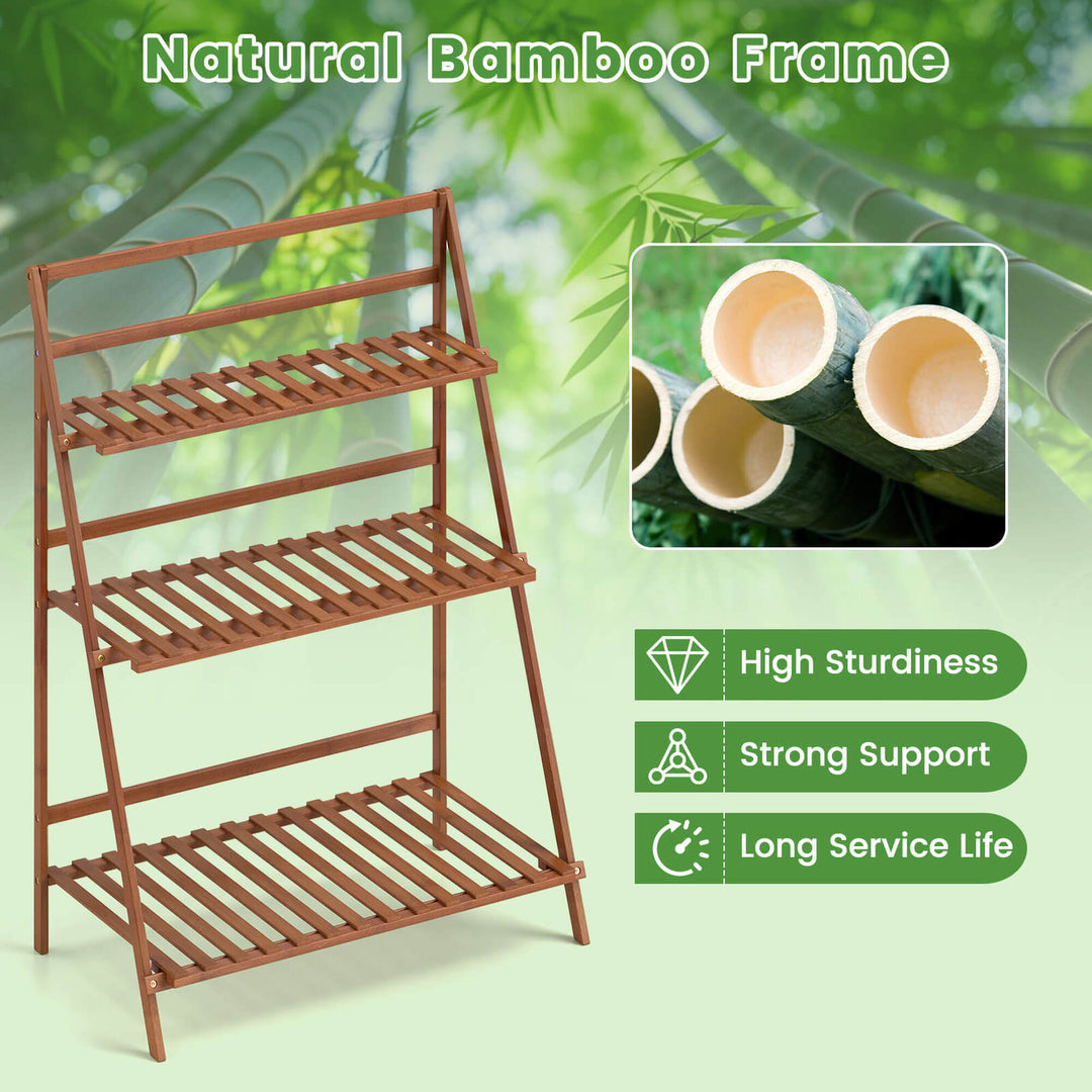 3 Tier Folding Shelf Stand Bamboo Flower Pot Display Rack Bookcase Organizer Image 6