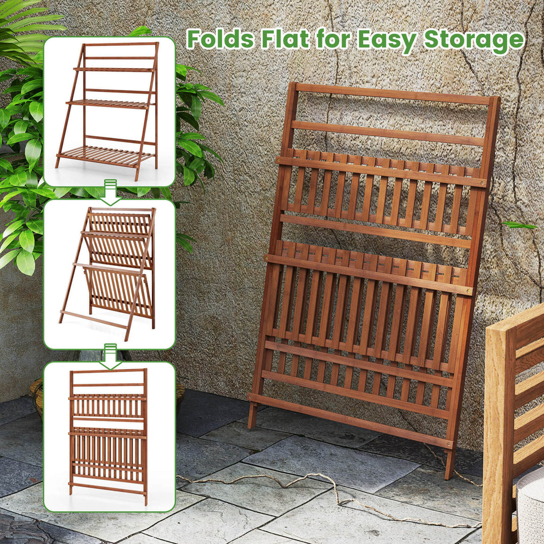 3 Tier Folding Shelf Stand Bamboo Flower Pot Display Rack Bookcase Organizer Image 7