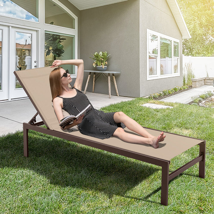 Aluminum Patio Chaise Lounge Outdoor Adjustable Lounge Chair W/ 6-Position Backrest Image 2