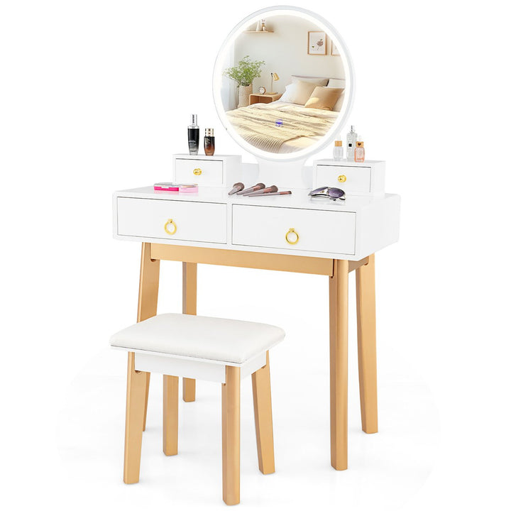 Makeup Dressing Vanity Table Set w/ Touch Screen Dimming Mirror Image 6