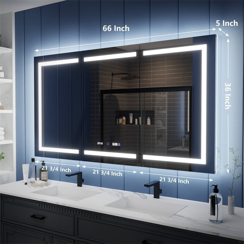 Illusion-B 66x36 LED Lighted Mirrored Medicine Cabinet Dual Light USB Ports Image 3