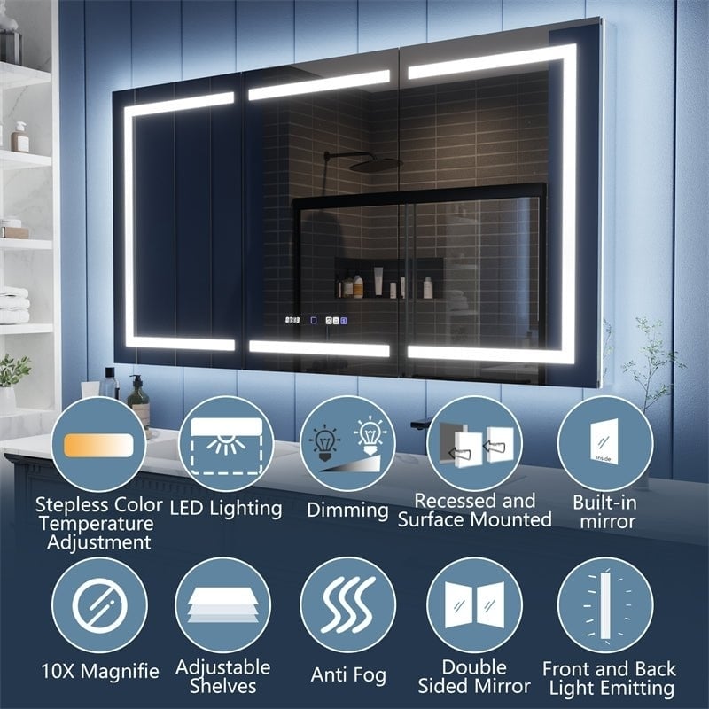 Illusion-B 66x36 LED Lighted Mirrored Medicine Cabinet Dual Light USB Ports Image 6