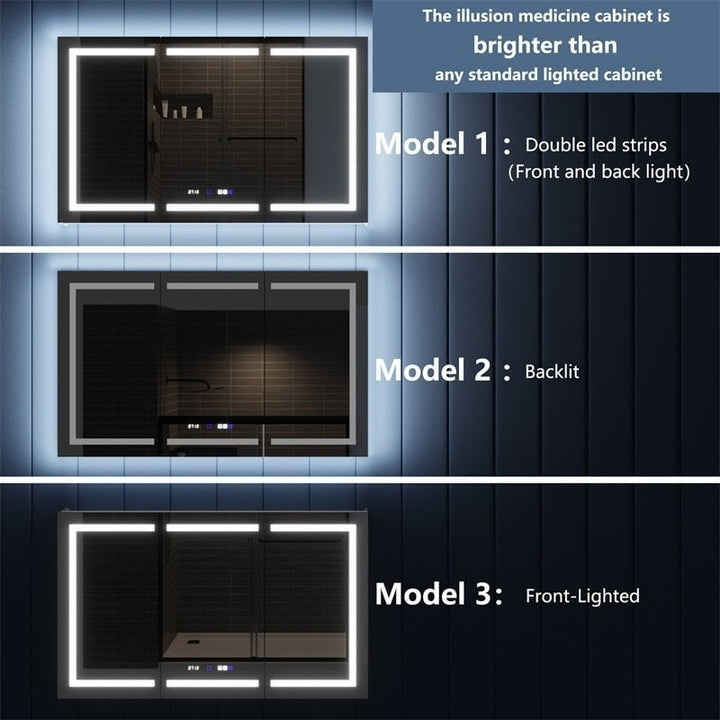 Illusion-B 66x36 LED Lighted Mirrored Medicine Cabinet Dual Light USB Ports Image 11