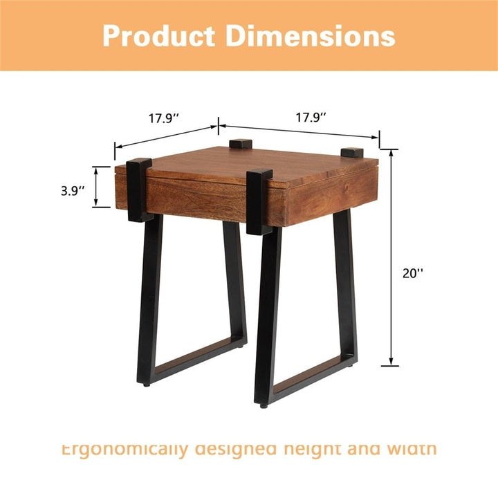 MangoLuxe Solid Wood End Table Metal Legs Side 18L x 18W x 20H Image 2