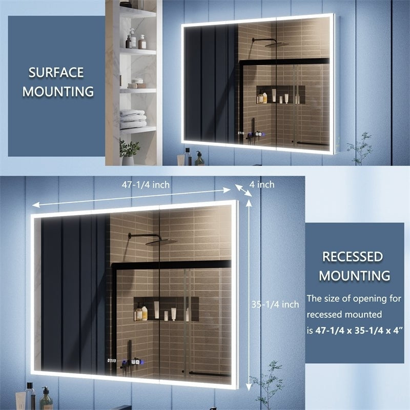 Illusion 48" x 36" LED Lighted Medicine Cabinet with Magnifiers Front and Back Light Image 2