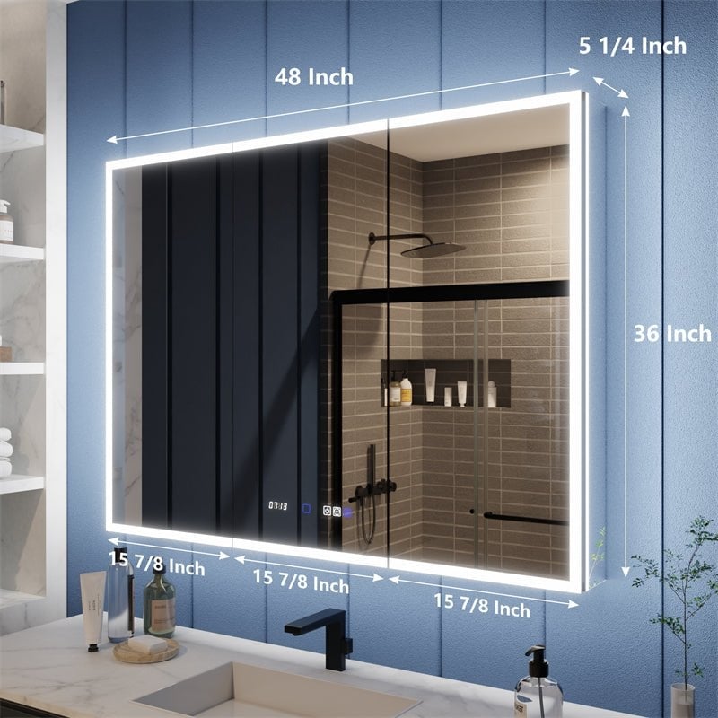 Illusion 48" x 36" LED Lighted Medicine Cabinet with Magnifiers Front and Back Light Image 3