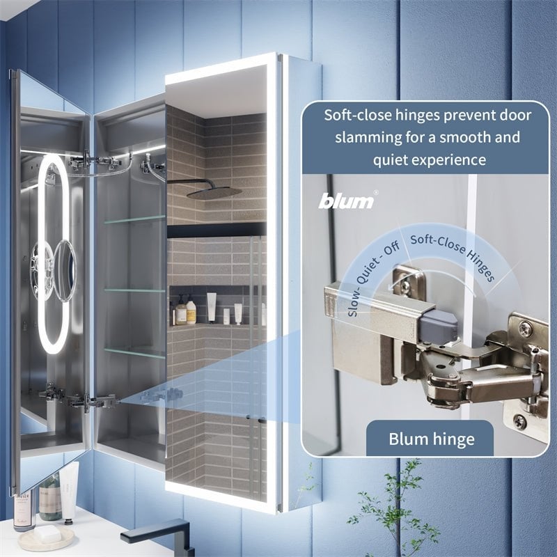 Illusion 48" x 36" LED Lighted Medicine Cabinet with Magnifiers Front and Back Light Image 5