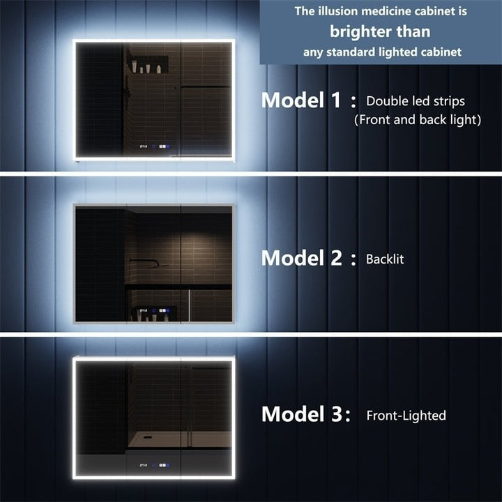 Illusion 48" x 36" LED Lighted Medicine Cabinet with Magnifiers Front and Back Light Image 6