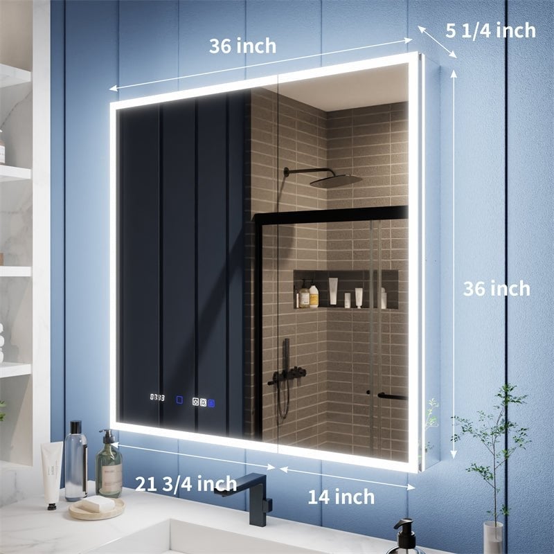 Illusion 36" x 36" LED Lighted Medicine Cabinet with Magnifiers Front and Back Light Image 3