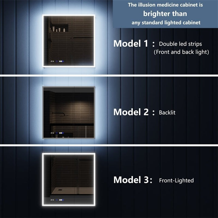 Illusion 36" x 36" LED Lighted Medicine Cabinet with Magnifiers Front and Back Light Image 6