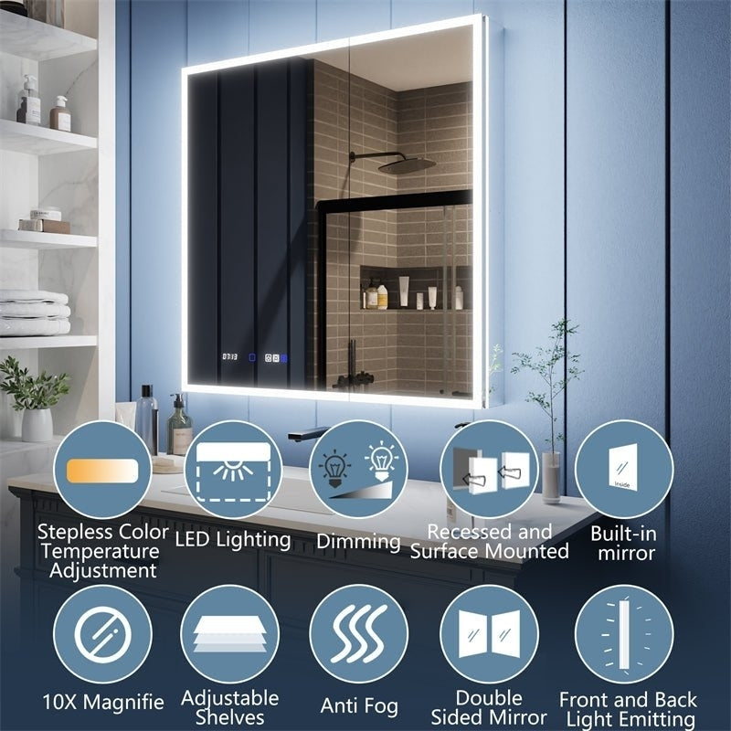 Illusion 36" x 36" LED Lighted Medicine Cabinet with Magnifiers Front and Back Light Image 7